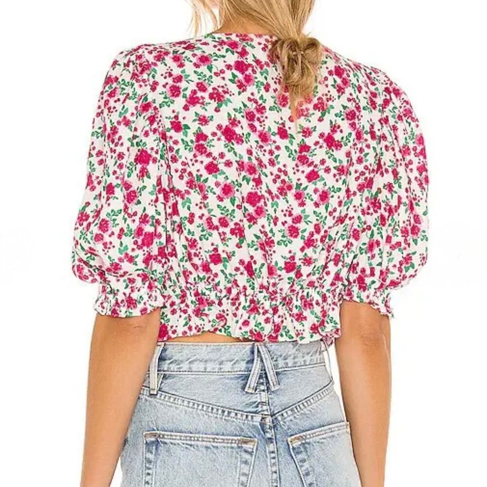 For Love & Lemons Petal Floral Tie Front Crop Top Small - Picture 3 of 9